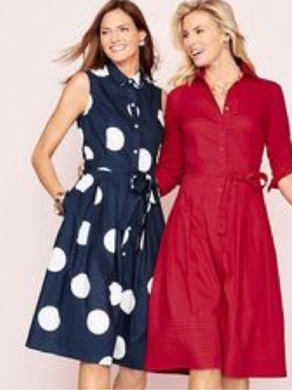Talbots Sleeveless Button-Front Shirt Dress in Navy with White Polka Dots